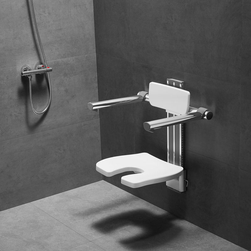 Bathroom Wall Hung U-Shaped Shower Seat With Arms And Backrest
