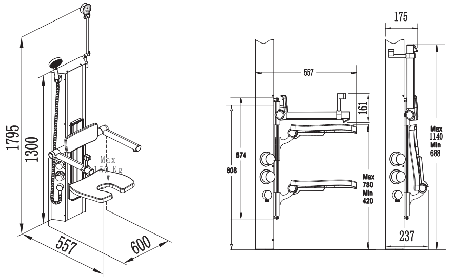 Multi-Functional Adjustable Seating Shower Facility for Elderly
