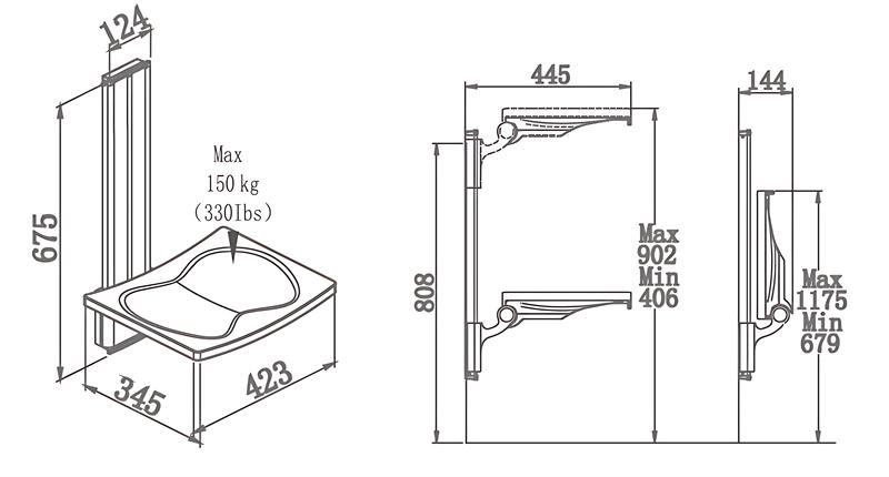 SA-B425  Extendable Height Adjustable Shower Seat