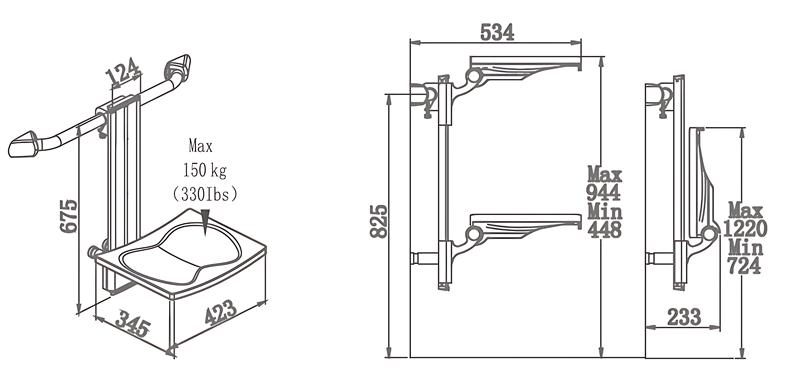SA-C425  Extendable Height Adjustable Hanging Bath Seat