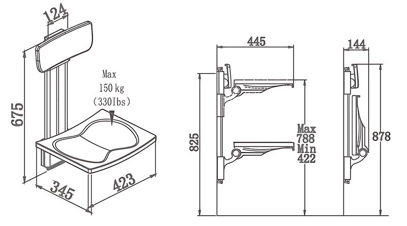 SA-B425 B-B340 Extended Height Adjustable Shower Chair with Backrest