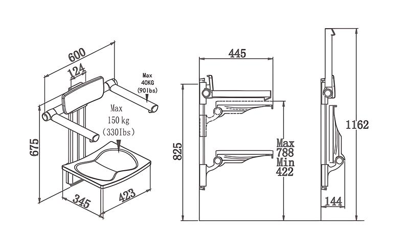 SA-B425 B-BF340 Height Adjustable Shower Chair with Backrest and Armrest