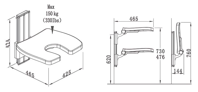 SA-B420 Height-Adjustable U-Shaped Shower Seat