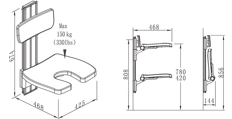 SA-B420 B-B340  Extended Height Adjustable U-Shaped Shower Chair with Backrest