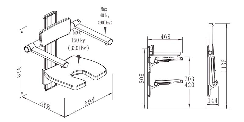 SA-B420 B-BF340 Height Adjustable U-Shaped Shower Chair with Backrest and Armrest