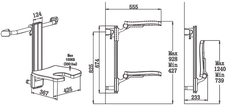 SA-C420  Extendable Height Adjustable Hanging U-Shaped Bath Seat