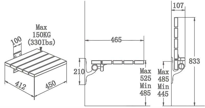 SA-A450 Foldable Wall-Mounted Pine Wood Shower Seat