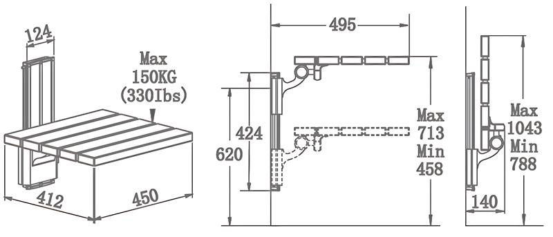 SA-B450 Height Adjustable Wood Bath Seat