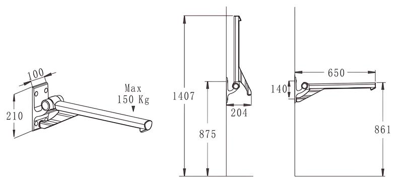 HA-L650 Hinged Foldable Toilet Grab Rails for Elderly and Handicap Care