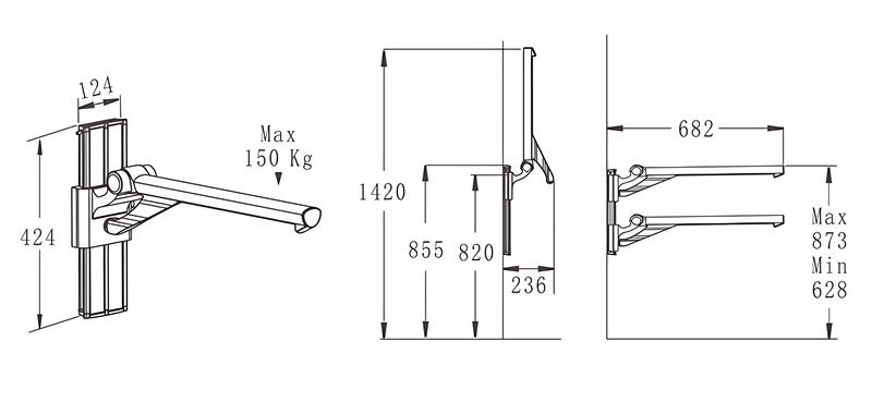 HB-L680 Black Height Adjustable Shower Grab Rails with Black Oxidized Finish