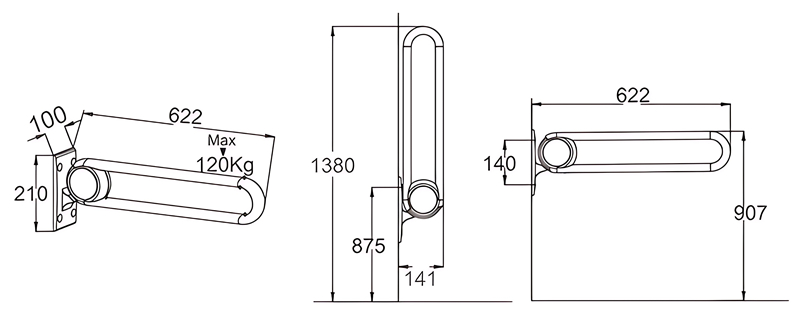 XHA-U622 Chrome U Shaped Hinged Foldable Toilet Grab Rails: Reliable Safety and Ergonomic Support