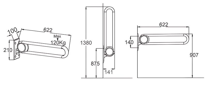 XHA-U622 Gold U Shaped Hinged Foldable Toilet Grab Rails: Gold Edition for a Luxurious Bathroom