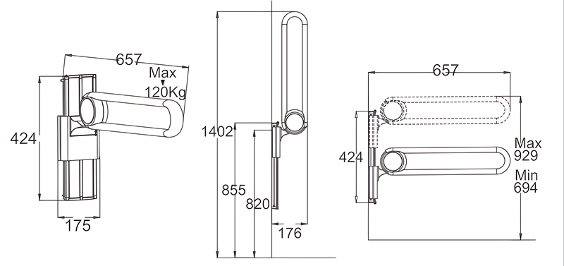 XHB-U658 Chrome U Shaped Height Adjustable Shower Grab Rails for Bathroom