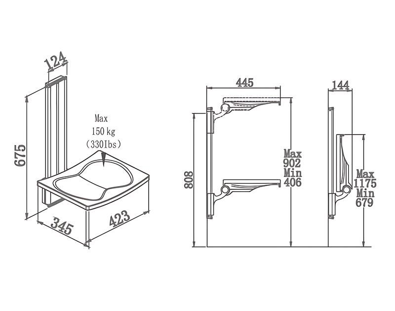 SA-B425+ Extendable Height Adjustable Shower Seat