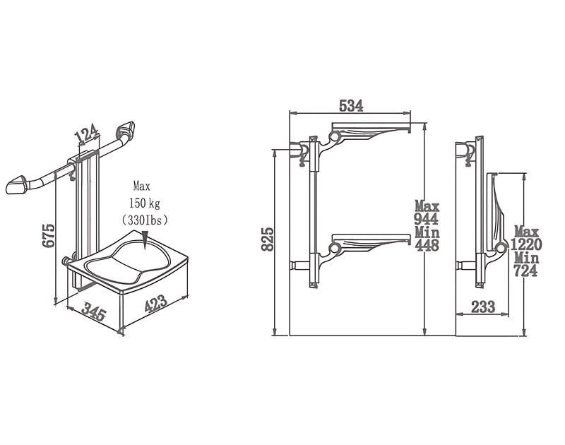 SA-C425+ Extendable Height Adjustable Hanging Bath Seat