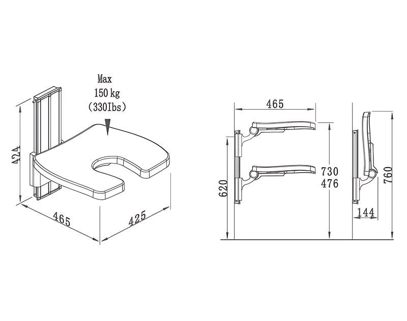 SA-B420 Height-Adjustable U-Shaped Shower Seat
