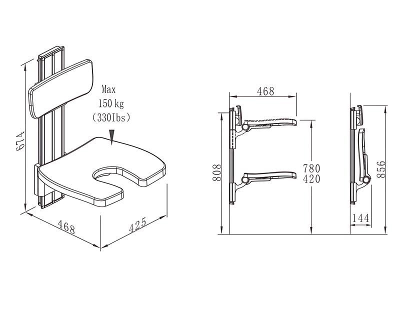 SA-B420+B-B340  Extended Height Adjustable U-Shaped Shower Chair with Backrest