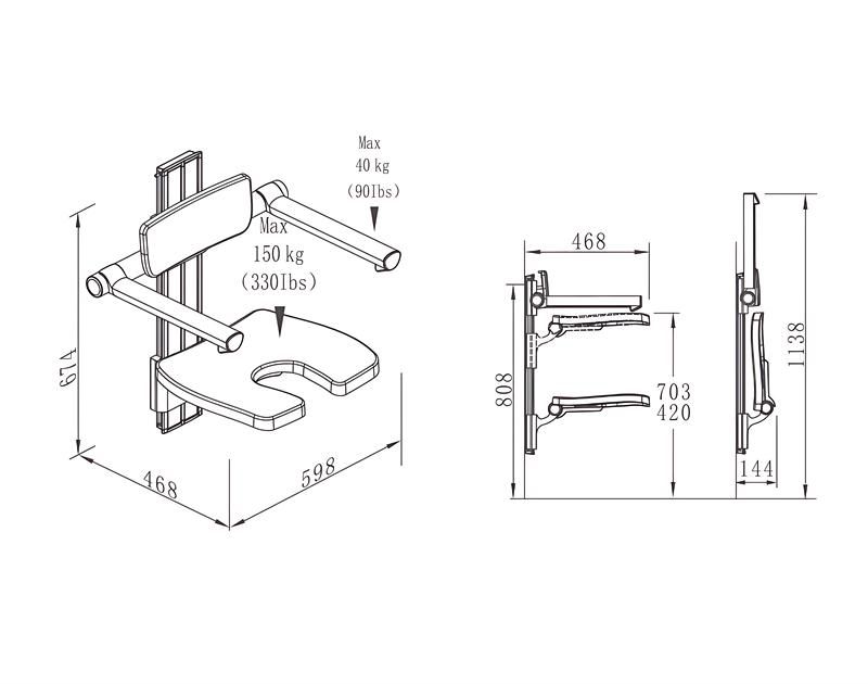 SA-B420+B-BF340 Height Adjustable U-Shaped Shower Chair with Backrest and Armrest