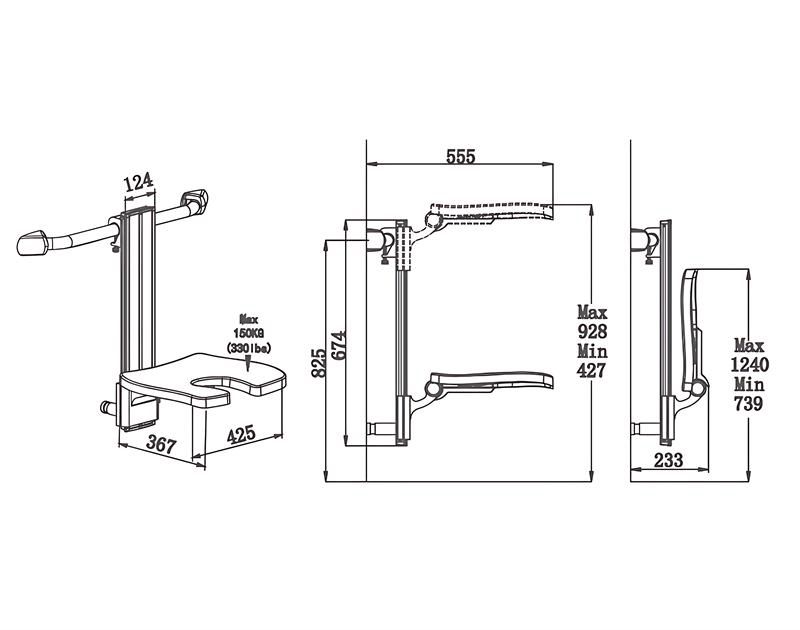 SA-C420+ Extendable Height Adjustable Hanging U-Shaped Bath Seat