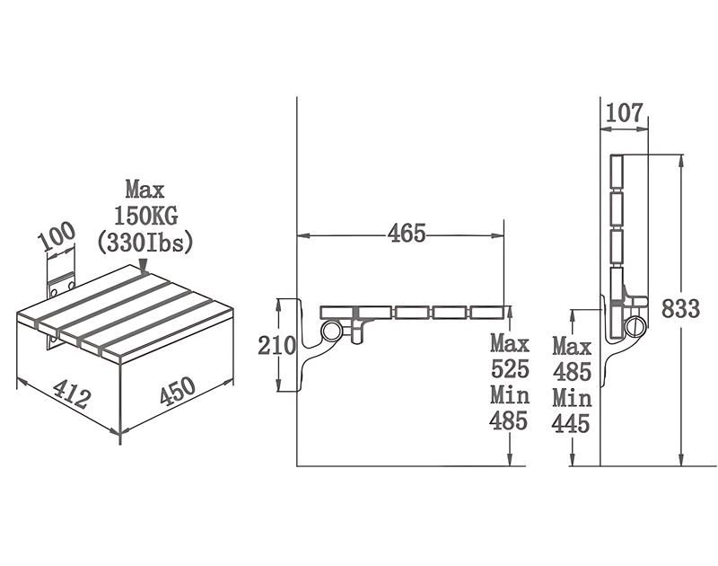 SA-A450 Foldable Wall-Mounted Pine Wood Shower Seat