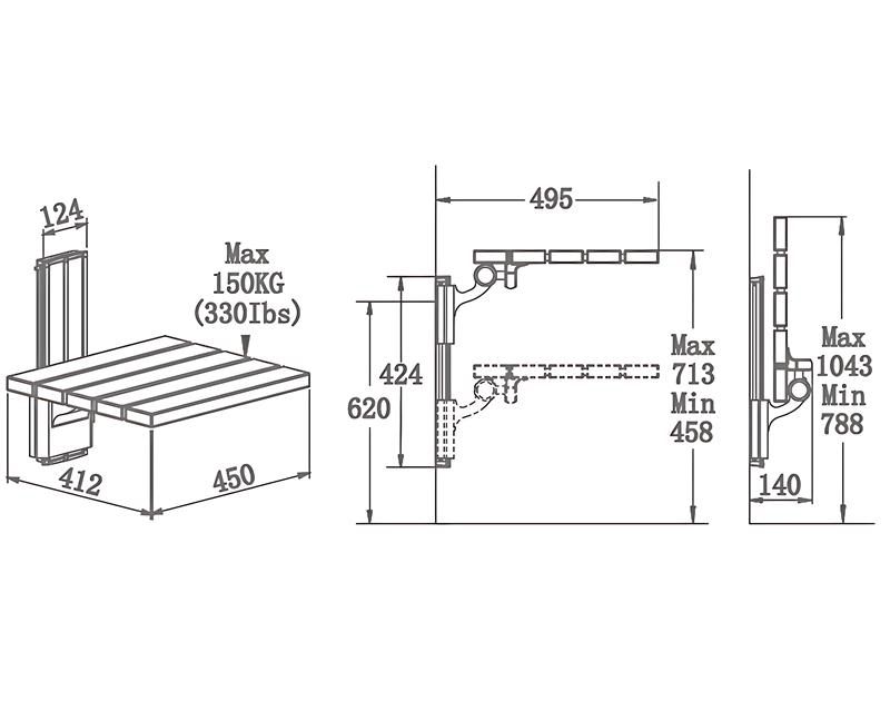 SA-B450 Height Adjustable Wood Bath Seat
