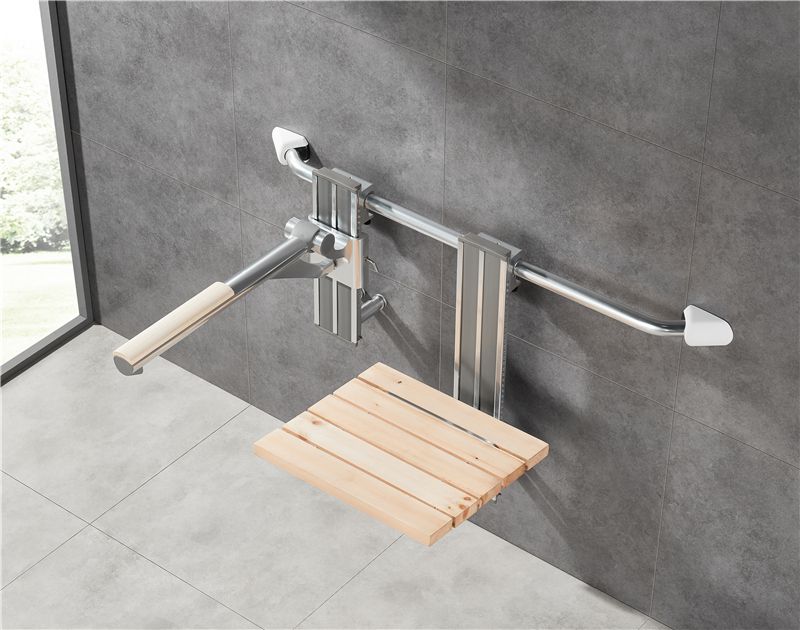 HD-L680 Chrome Adjustable Hanging Grab Rails with Wood Top