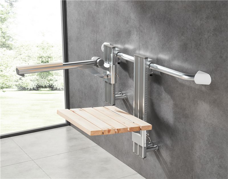 HD-L680 Chrome Adjustable Hanging Grab Rails with Wood Top