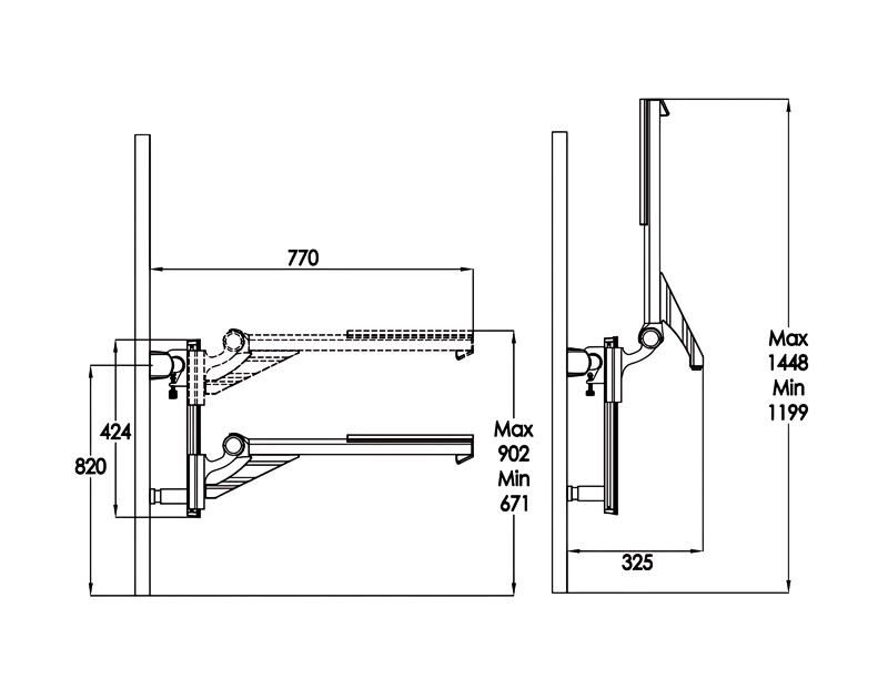 HD-L680 Chrome Adjustable Hanging Grab Rails with Wood Top