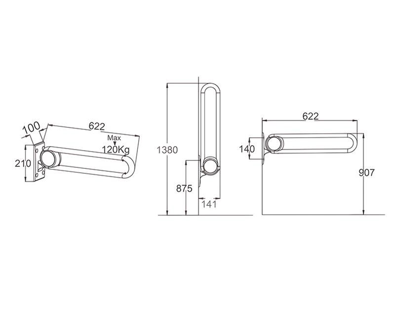 XHA-U622 Chrome U Shaped Hinged Foldable Toilet Grab Rails: Reliable Safety and Ergonomic Support