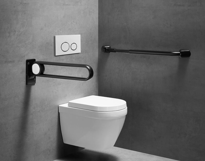 XHA-U622 Black U Shaped Hinged Foldable Toilet Grab Rails: Anodized Black Edition