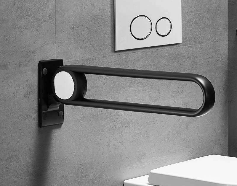 XHA-U622 Black U Shaped Hinged Foldable Toilet Grab Rails: Anodized Black Edition