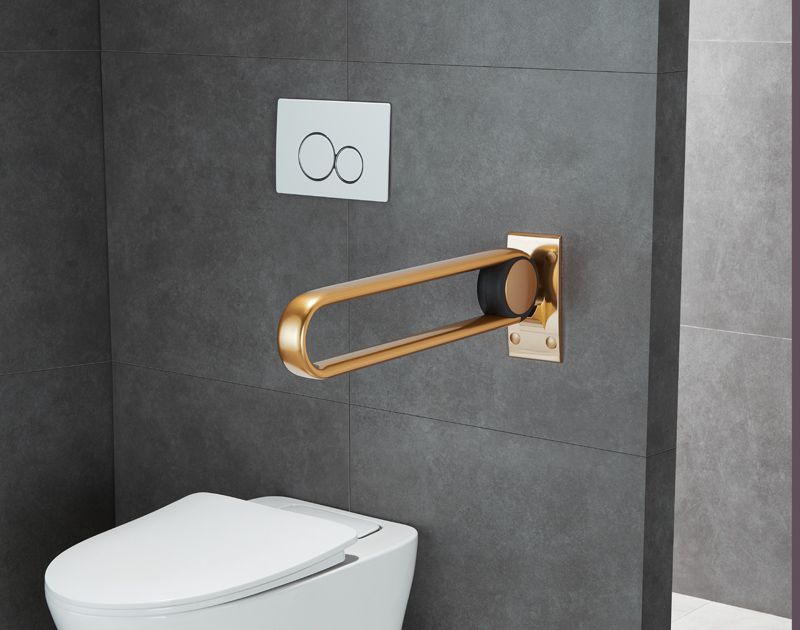 XHA-U622 Gold U Shaped Hinged Foldable Toilet Grab Rails: Gold Edition for a Luxurious Bathroom