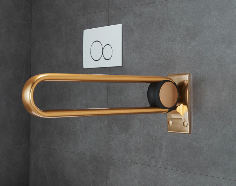 XHA-U622 Gold U Shaped Hinged Foldable Toilet Grab Rails: Gold Edition for a Luxurious Bathroom