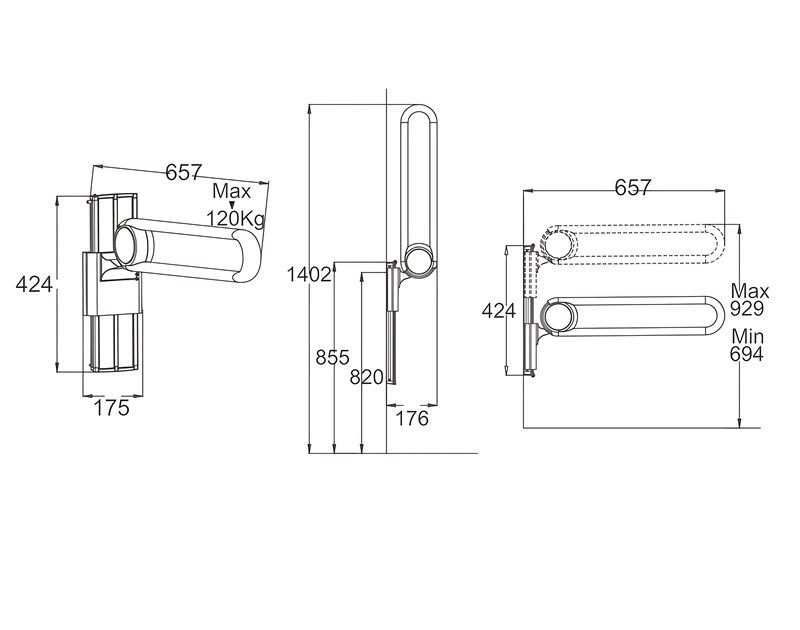 XHB-U658 Chrome U Shaped Height Adjustable Shower Grab Rails for Bathroom