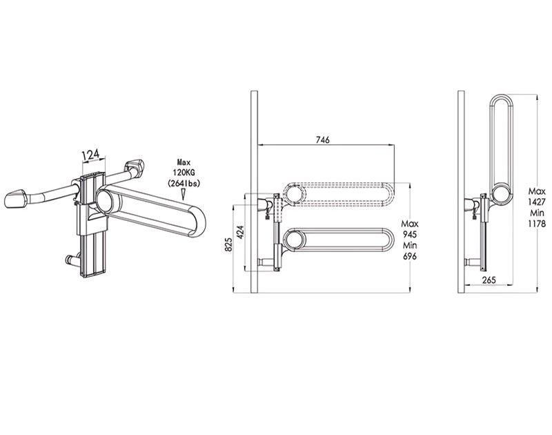 XHD-U658 Chrome Adjustable Hanging Grab Rails for Bathroom