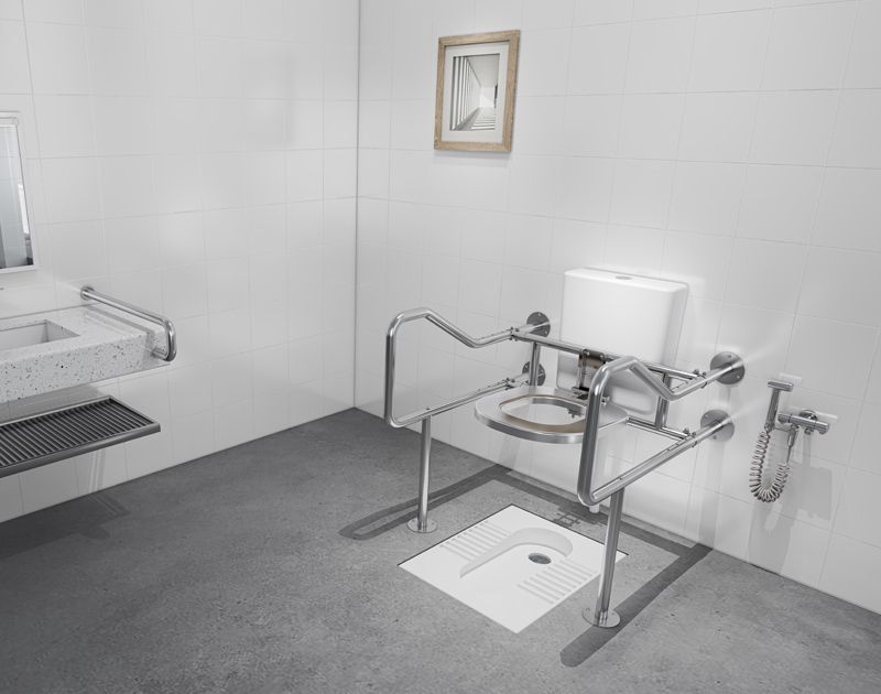 DH-SSS-380 Stainless Steel Toilet Seat with Dual Handrails for Elderly