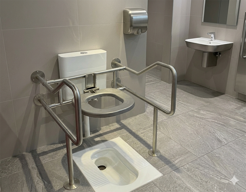 DH-SSS-380 Stainless Steel Toilet Seat with Dual Handrails for Elderly