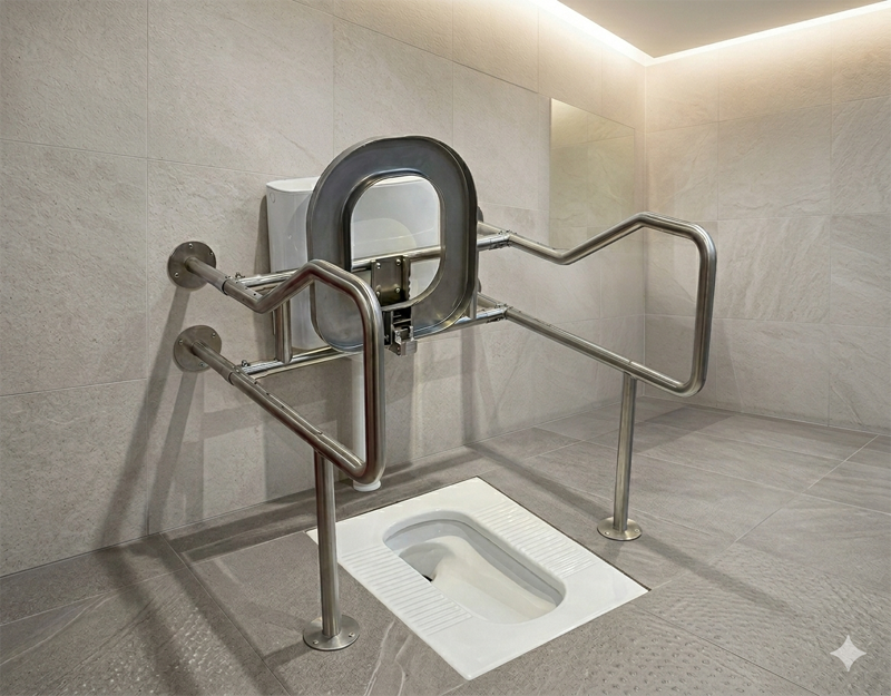 DH-SSS-380 Stainless Steel Toilet Seat with Dual Handrails for Elderly