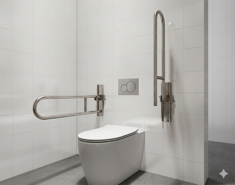 SSH-800 height-adjustable folding stainless steel handrail system for toilets