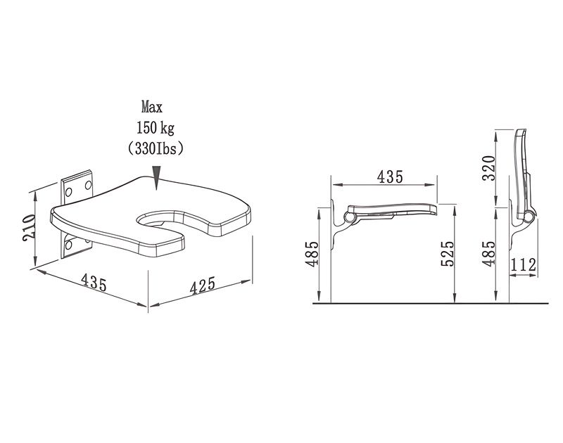 SA-A420 Foldable Wall-Mounted U-Shaped Shower Seat