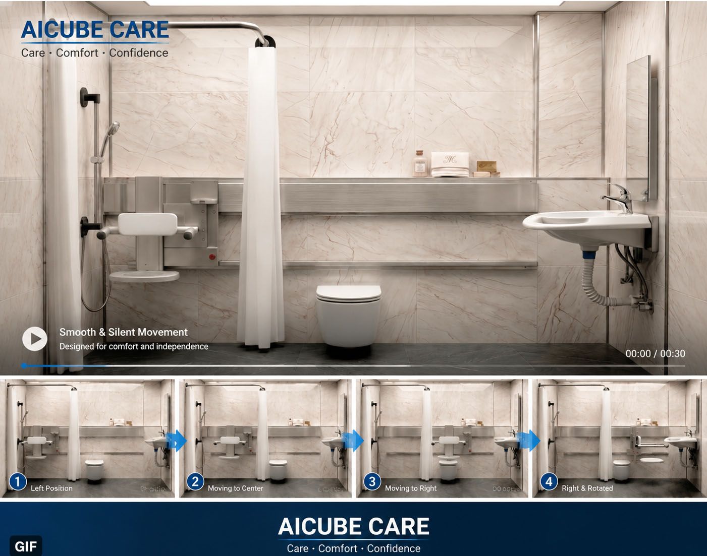 Aicube OmniTrack™ Accessible Care Modular  Bathroom System
